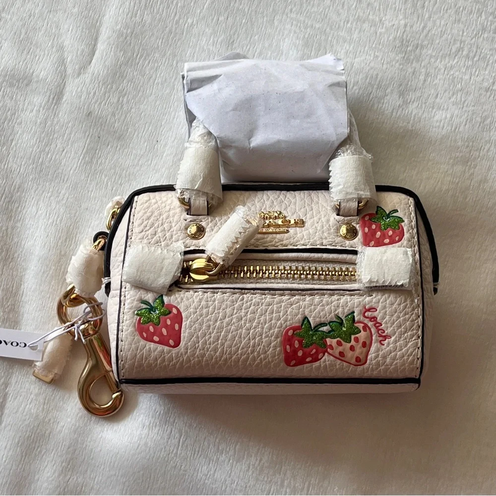 Coach Mini Rowan Satchel Bag Charm With Strawberry Print